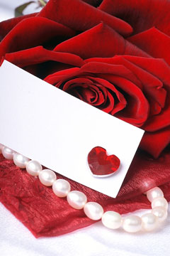 red rose and valentine pearls